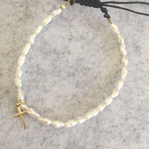 14k Freshwater Pearl cross Bracelet